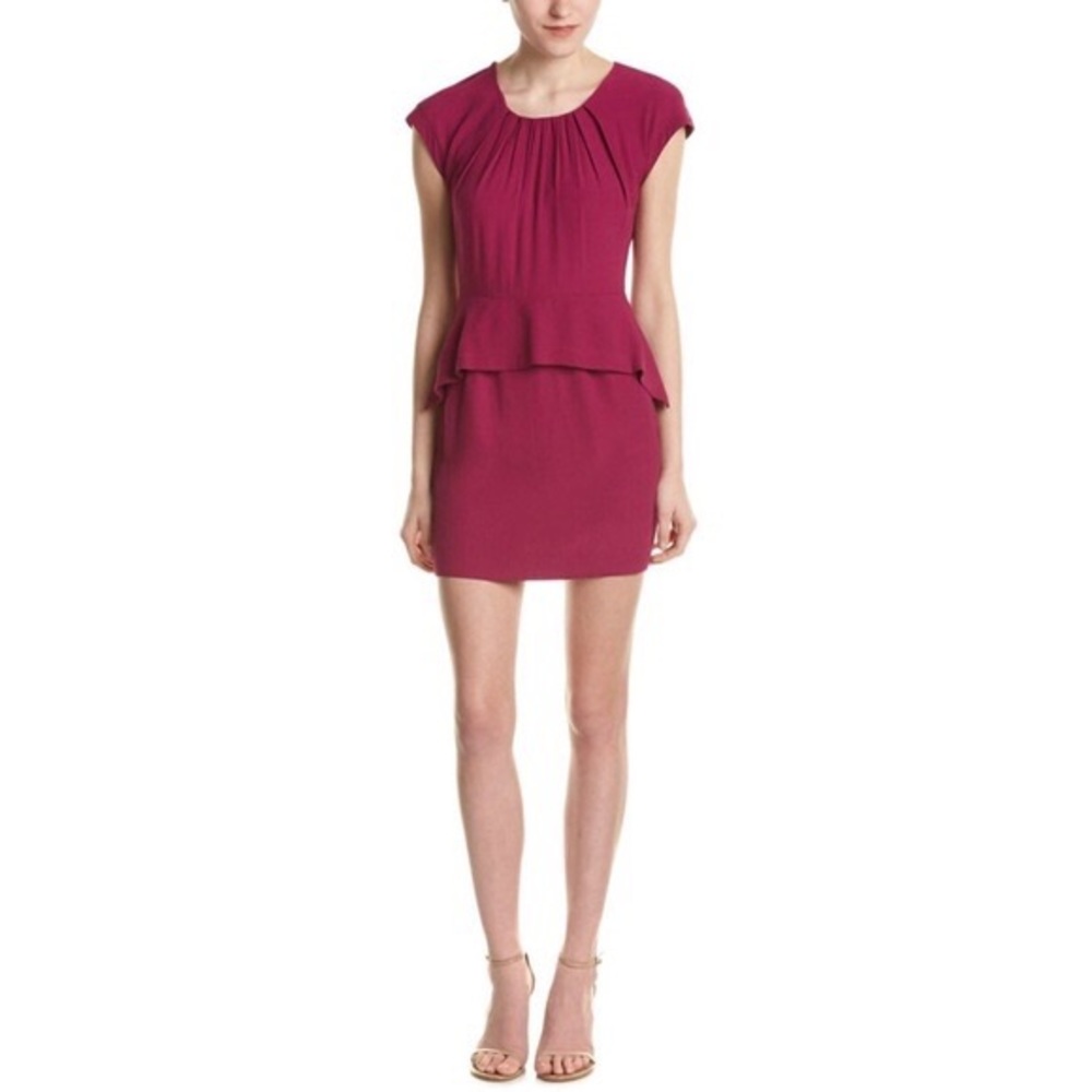 Ribambelle Peplum Mini Dress in Raspberry Viscose